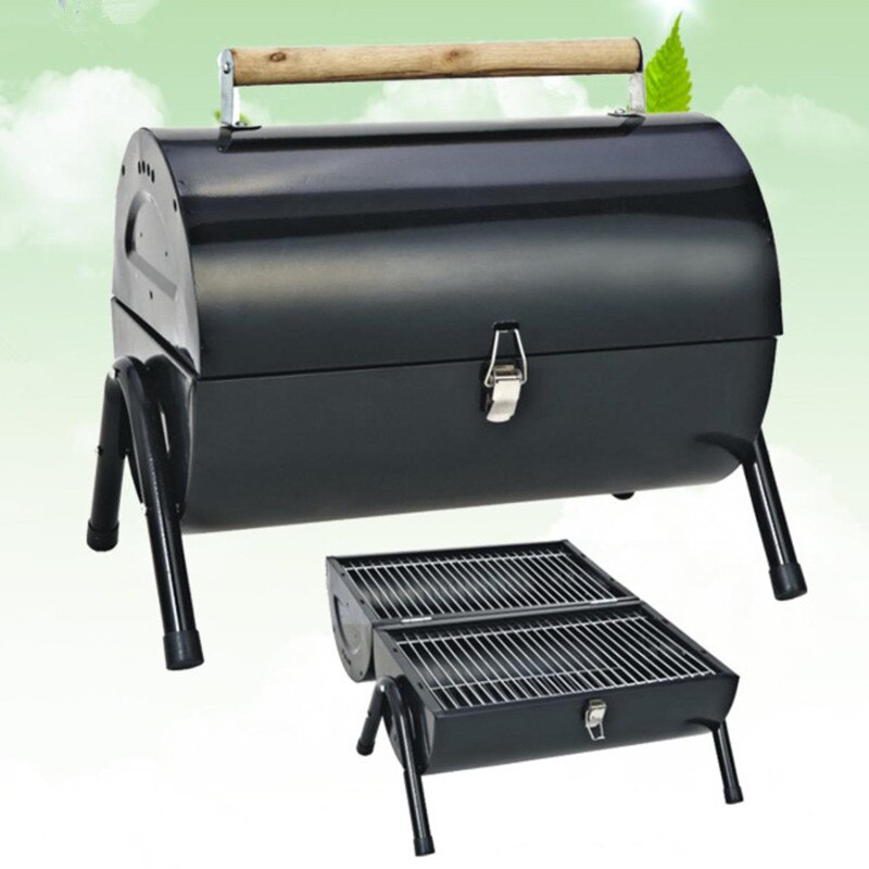 Portable Stainless Steel Barrel Charcoal Grill BBQ Wood Barbecue Outdoor Camping