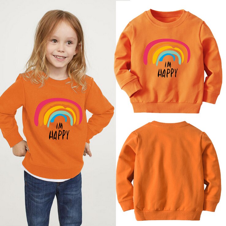 Nowy przyjazd niemowlę dzieci dziewczynki jesienne bluzy ubrania pomarańczowe koszulki dziecięce szczyt z długim rękawem drukuj bawełniane ubrania
