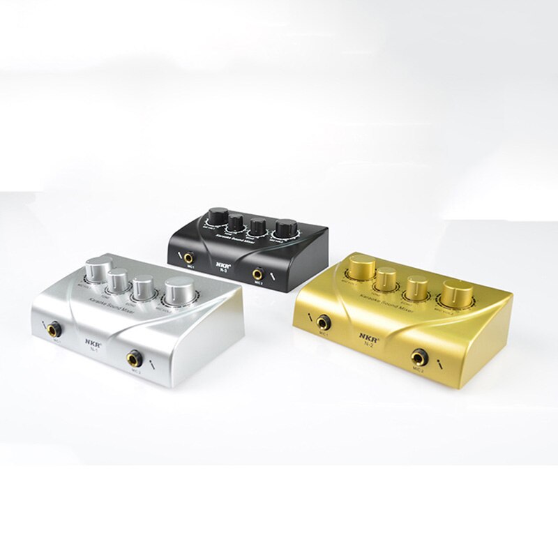 Tragbarer audiomixer mit zwei mikrofoneingängen für verstärker und mikrofone – ideal für karaoke und mehr.