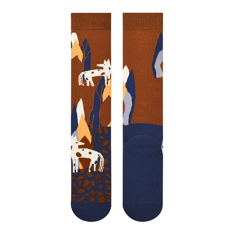 Sokker kvindelige midtlår læg- og knæstrømper fransk retro illustration litterær abstrakt gade forår og efterår bomuldssokker: Fuchsia