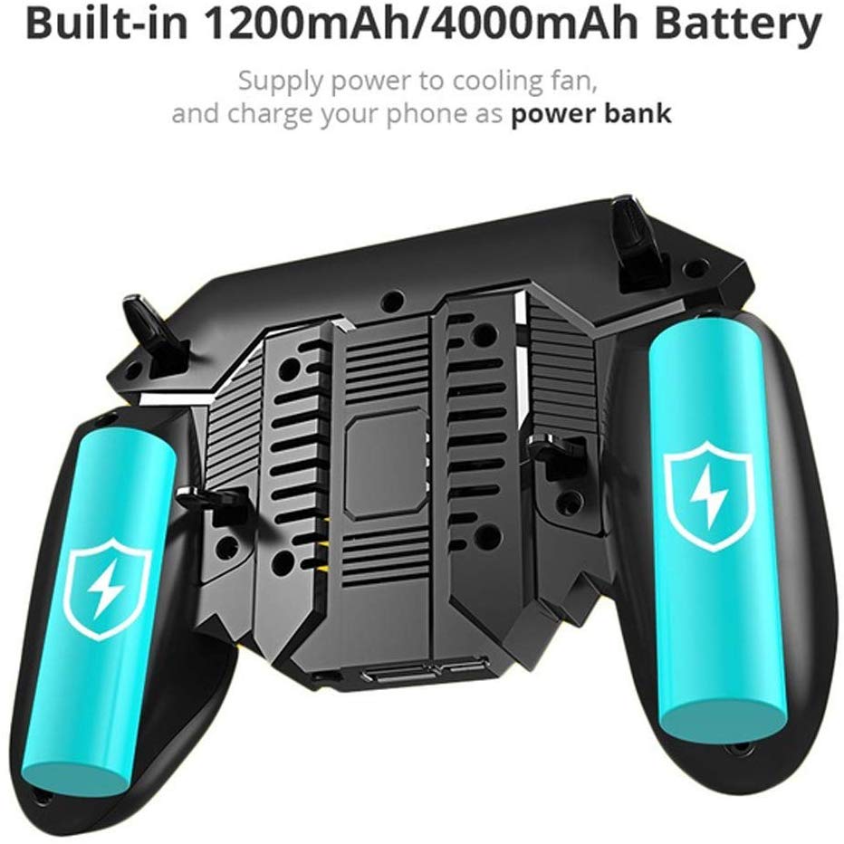 4 Triggers 6 Finger Operation Mobile Game Controller Shooter Trigger Cooling Fan Power Bank 1200/4000mAh for 4.7-6.5" Phone