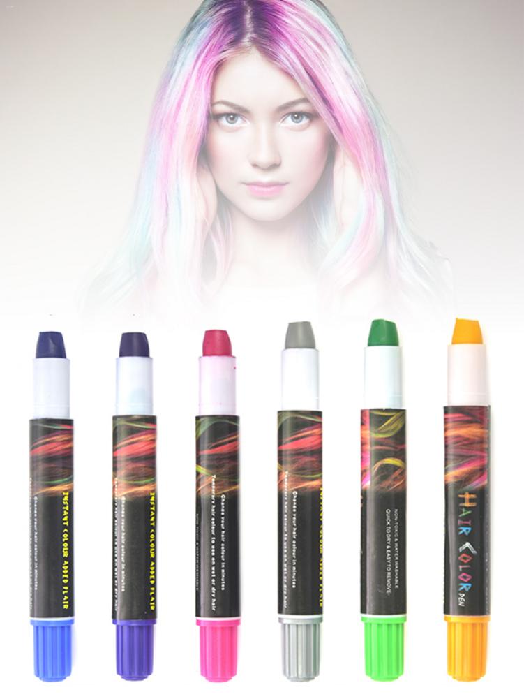 6 kleuren haar kleur wax Wegwerp Tijdelijke Veranderende Kleur Haarverf Verf Krijt Krijt Pen haarkleur permanente Haarverf pen 4p