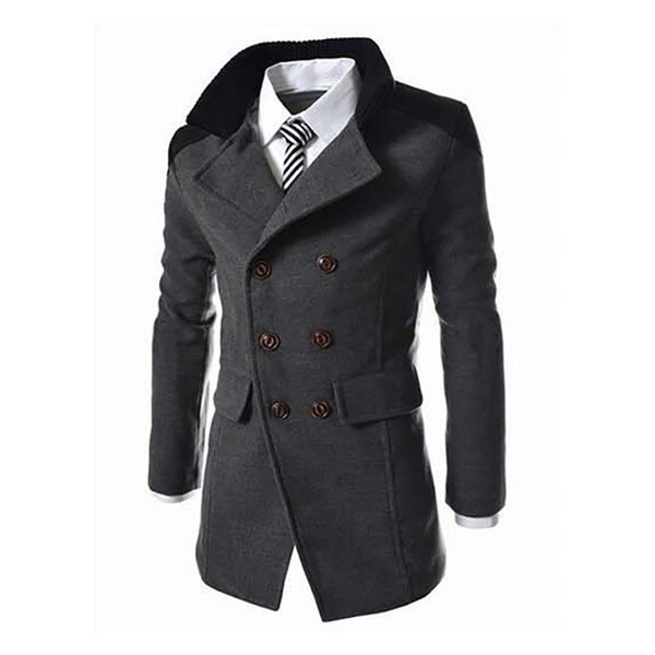 England Style Male Brand Clothing Turn Down Collar Wool Blend Coat Mens Double Breasted Thick Coat Overcoats: Dark Grey / XXL