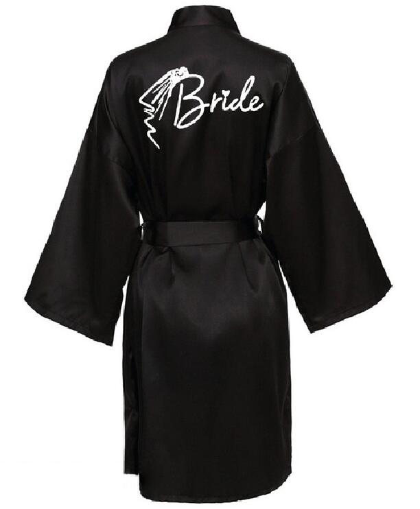 Wedding Party Team Bride Robe With Black Letters Kimono Satin Pajamas Bridesmaid Bathrobe SP033