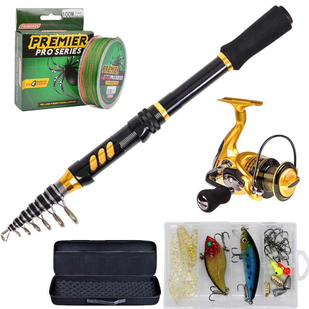 Telescopic Fishing Rod and Reel Combo Set with Fishing Line, Fishing Lures Kit Accessories and Carrier Bag for Saltwater Freshw