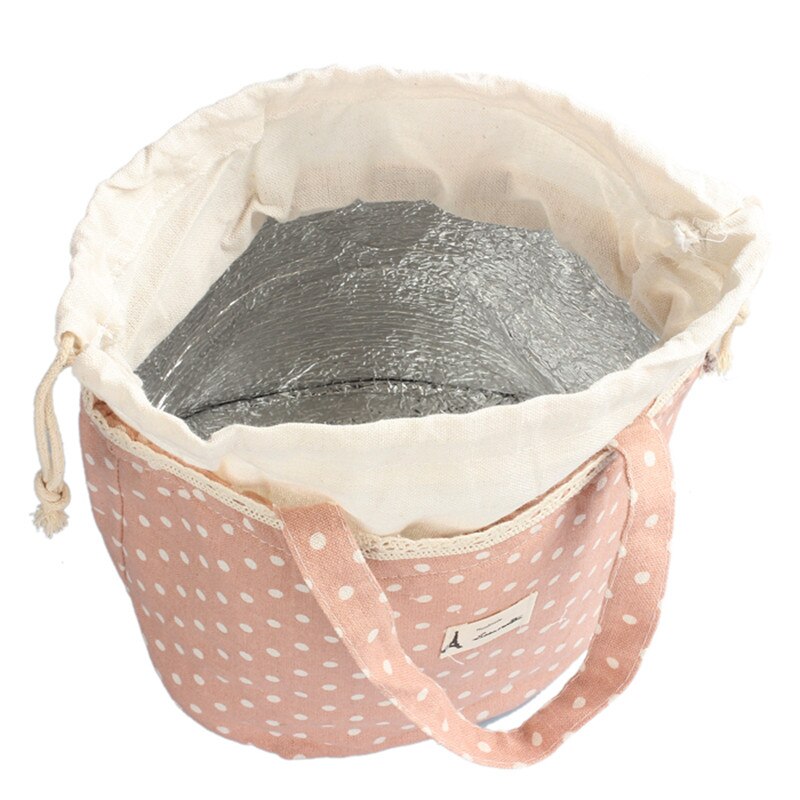 Lunch Bag Lunch Cooler box Polka Dot Lunch Small Tote Pouch Container Box Pink handbag bolsa termica lancheira