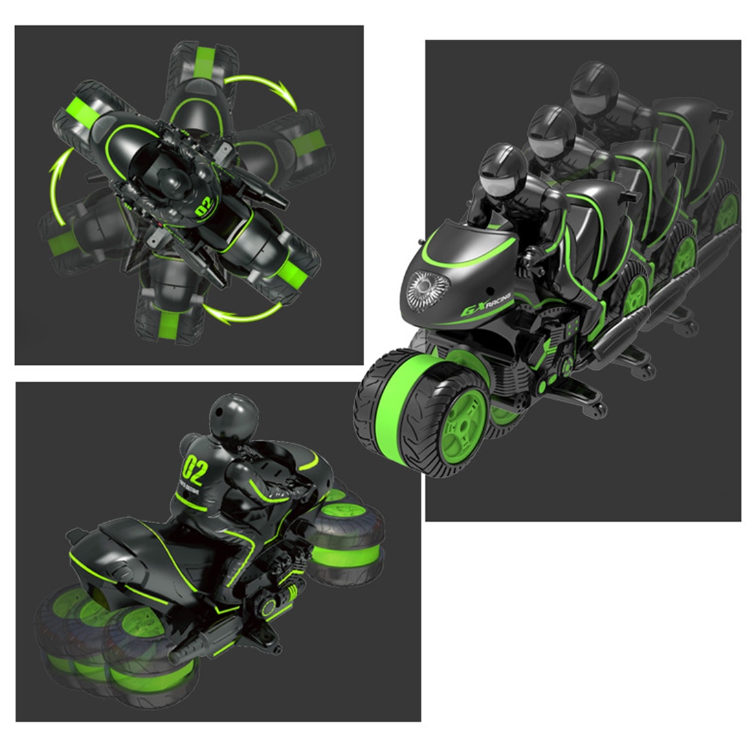 2.4G RC High Speed Drift Motorcycle 360 Degree Rotation Stunt Motorbike Model Toy RC Motorcycles- Green