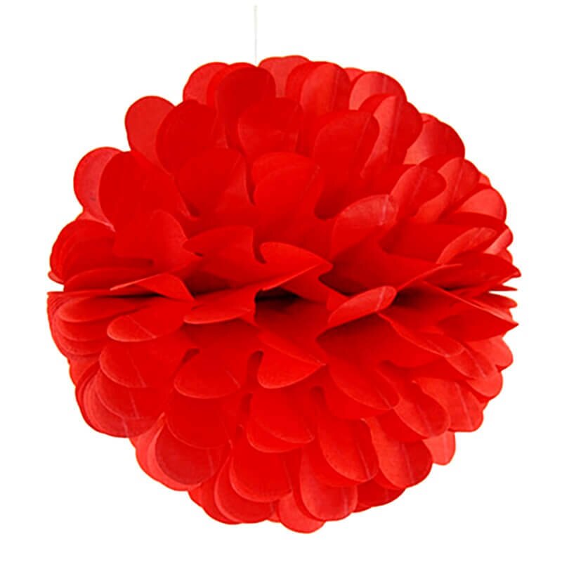 Papel pompones con flores ornamento de vid 25 Cm-Rojo