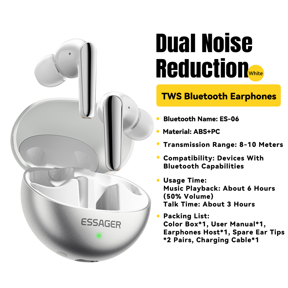 Essager Wireless Bluetooth 5.3 Headset Dual Noise Cancelling Touch Control Ohrhörer mit Mikrofon HiFI Stereo Sound Kopfhörer: WHITE