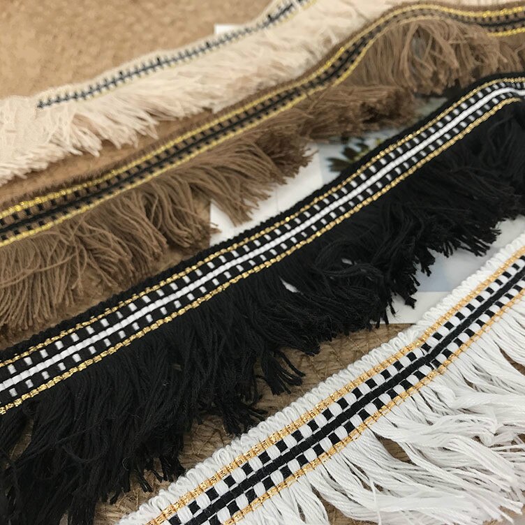 Cinta de encaje de hilo dorado, borlas, cortina, decoración de flecos, accesorios de ropa de viento étnico, 4,5 CM de ancho, 5 yardas/lote