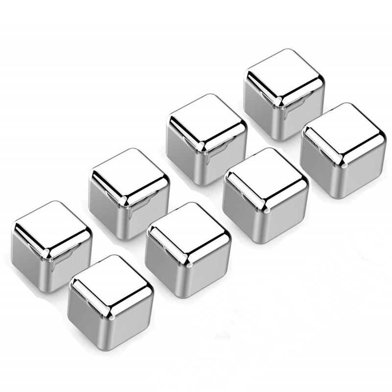 Cube à glace réutilisable pour refroidir le vin | Roches de refroidissement, glaçons en acier inoxydable, ensemble de pierres à whisky: 8 ice cube