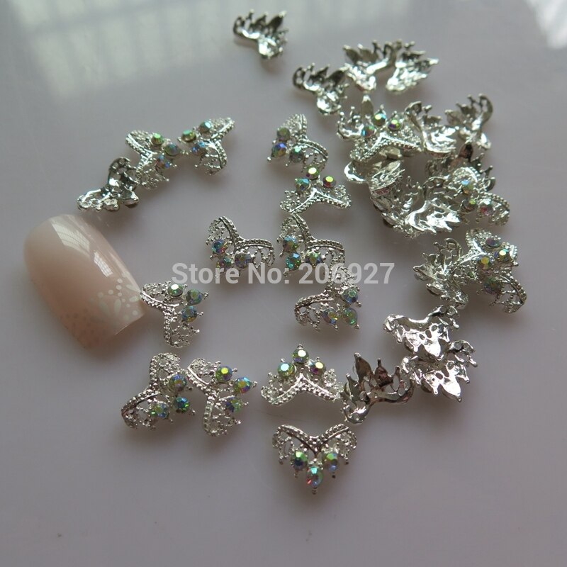 Md -752 10 stk fancy ab rhinestone sølv krone deco metall charms metall deco charms nail art