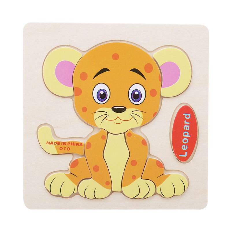 1Pc Houten 3D Puzzel Houten Speelgoed Voor Kinderen Cartoon Dier Puzzels Intelligentie Kinderen Brain Teaser Educatief Speelgoed: Leopard