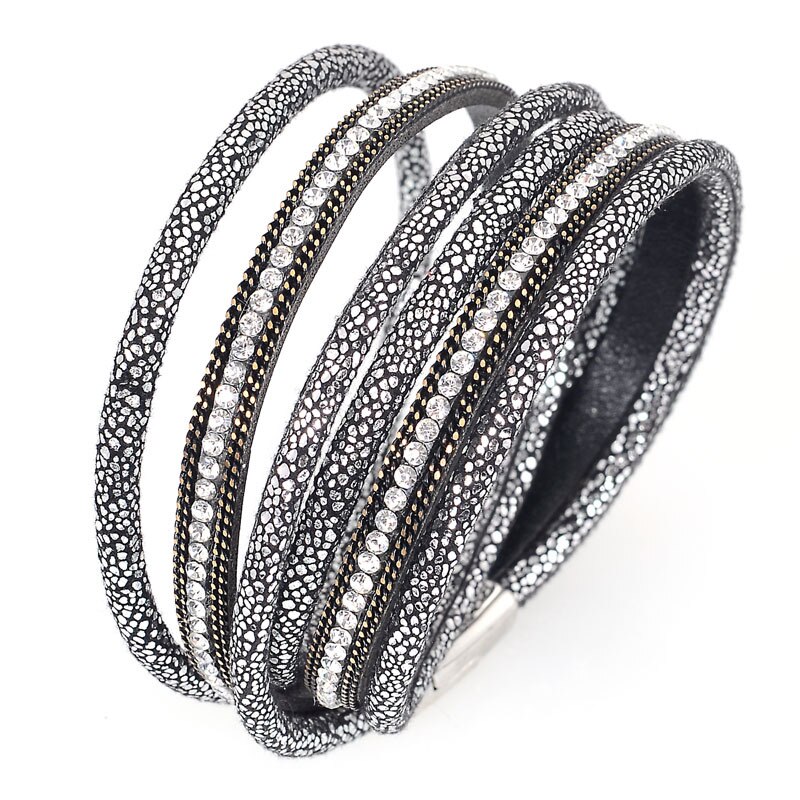 Miasol Dubbele Wrap Bling Crystal En Ketting Touw Gewikkeld Magnetische Sluiting Armbanden Voor Vrouwen Partij Bruiloft Sieraden