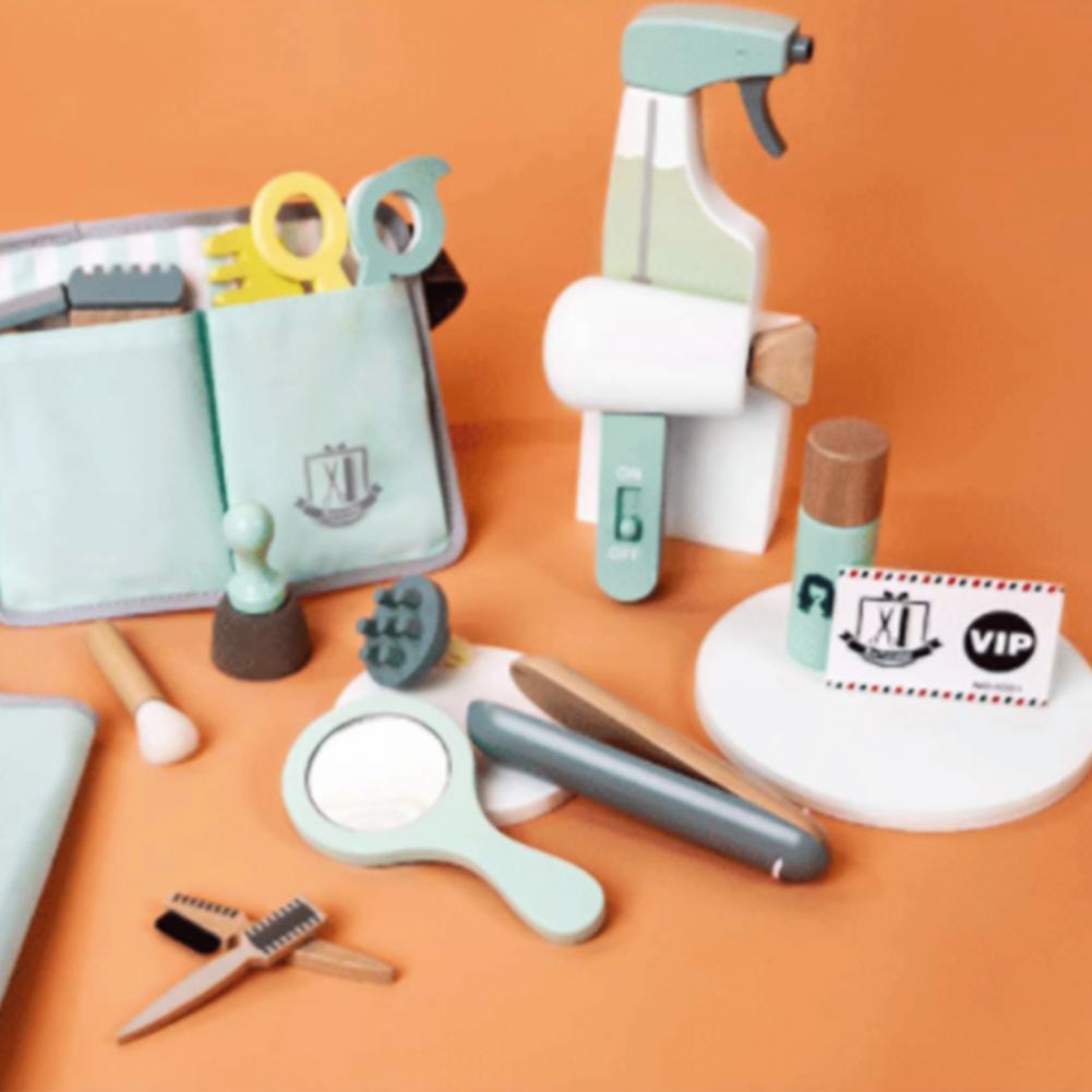 18 Teile/satz Haarschnitt Spielzeug Set Simulation Pretend Spielen Holz Friseur Kit Kinder für Kinder