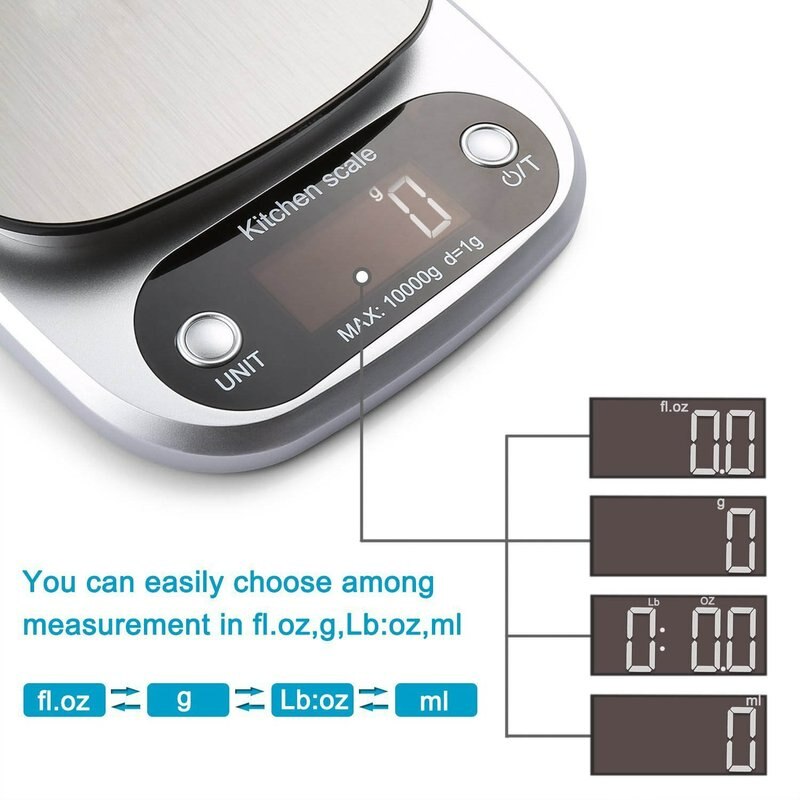 Kitchen Scale Digital Multi-function Stainless Steel Weighing Scale with LCD Display 3KG/5KG/10KG Electronic Scales Measuring
