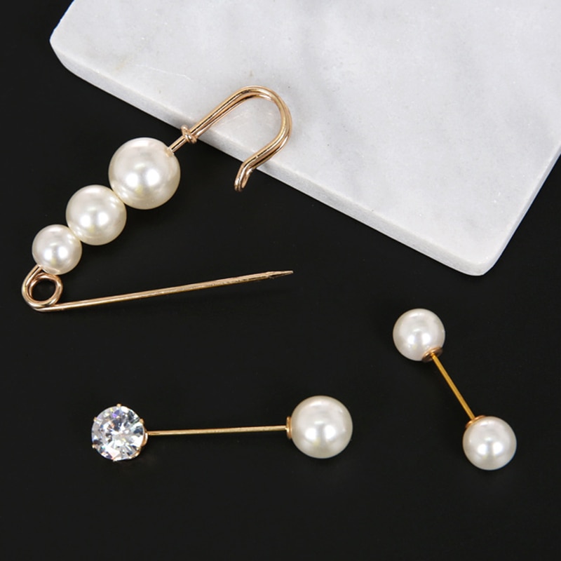 Charm Double Simulated Pearl Brooch Pins For Women Lapel Brooch Jewelry Dress Suit Crystal Flower Pin Brooches