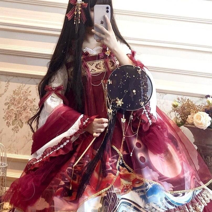 Lolita Year Han Element Chinese Style Dragon Playing With Beads Datang Ru Dress Mesh OP Dress