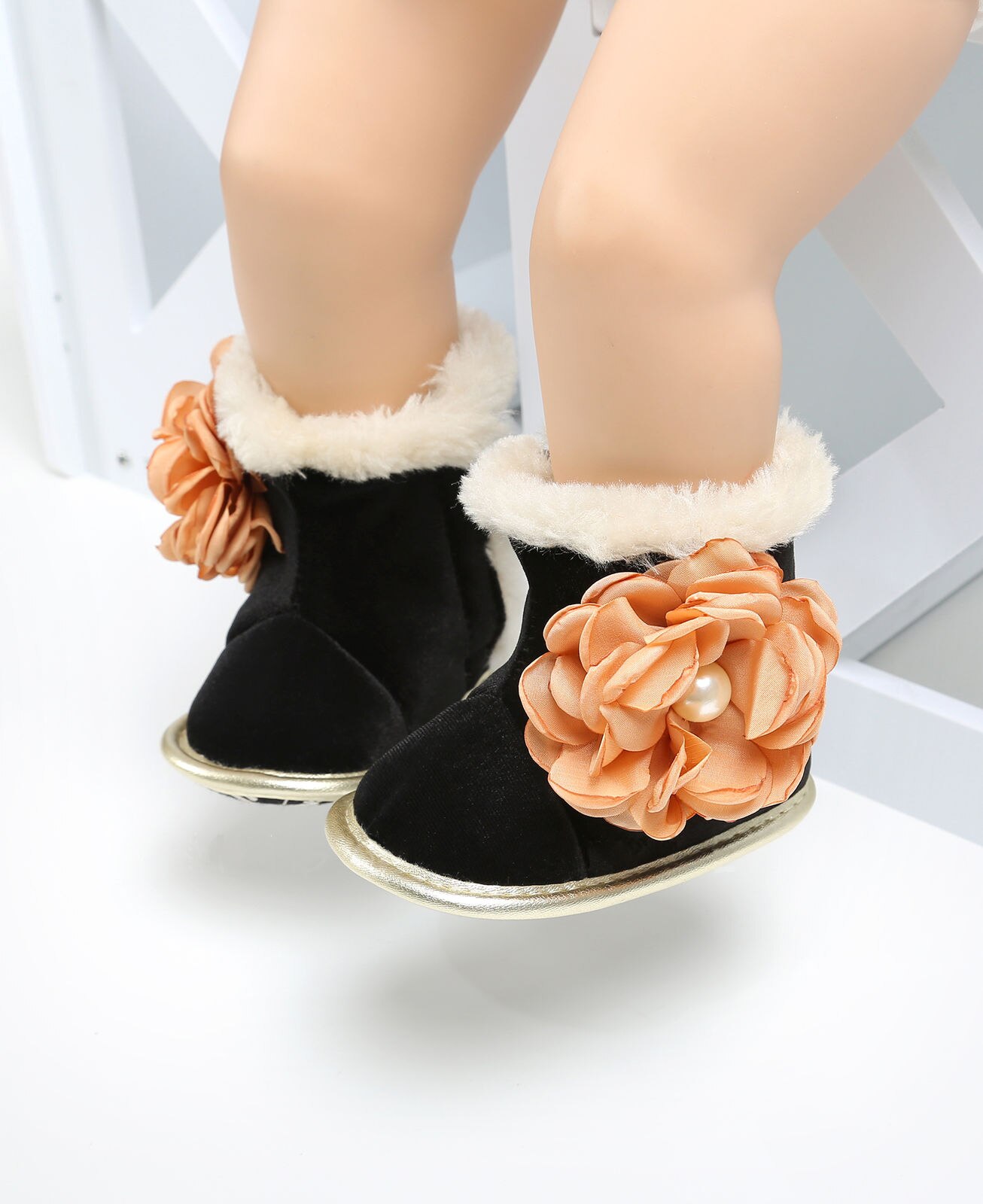 Chaussures de neige antidérapantes pour enfants | Chaussures chaudes et à la , bottines de bébé pour filles et garçons, chaussures plates pour berceau, pour l'hiver: Black / 7-12 mois