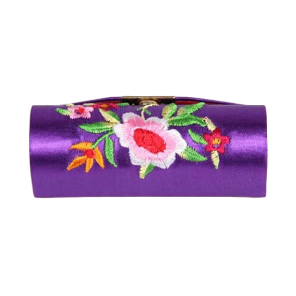 Chinese stijl retro lippenstiftdoos, brokaat geborduurde houder met spiegel, bruidsmeisjesbloem lippenstiftdoosjes