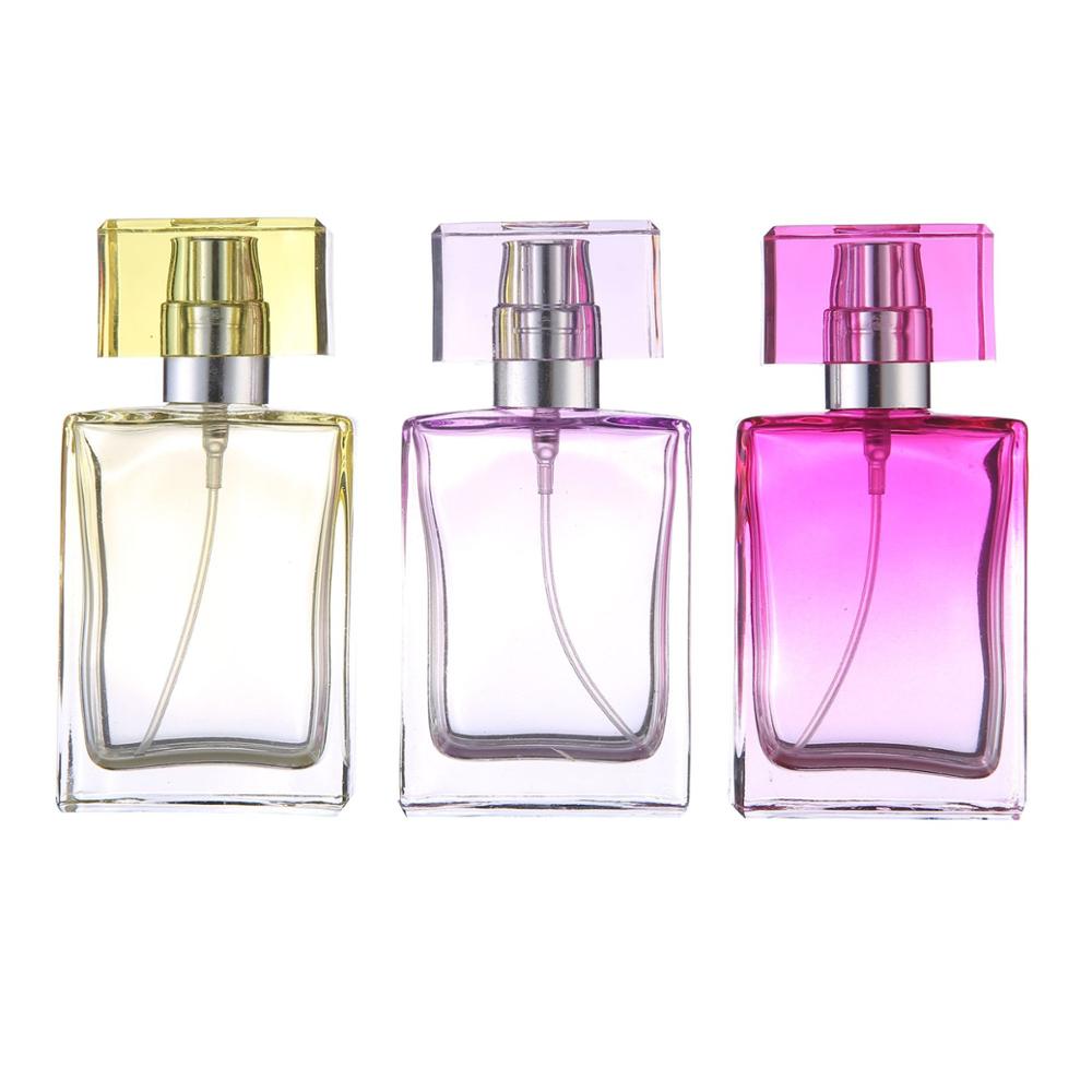 30Ml Kleurrijke Vierkante Dikke Glazen Navulbare Parfumfles Acryl Cover Schroef Top Sproeier Pomp Parfumflesjes Lege Container