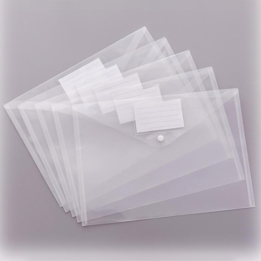 Simple Transparent Document Bag Thicken Plastic Button Closure Folder Filing Pouch A4 File Bag Student Stationery Pouch
