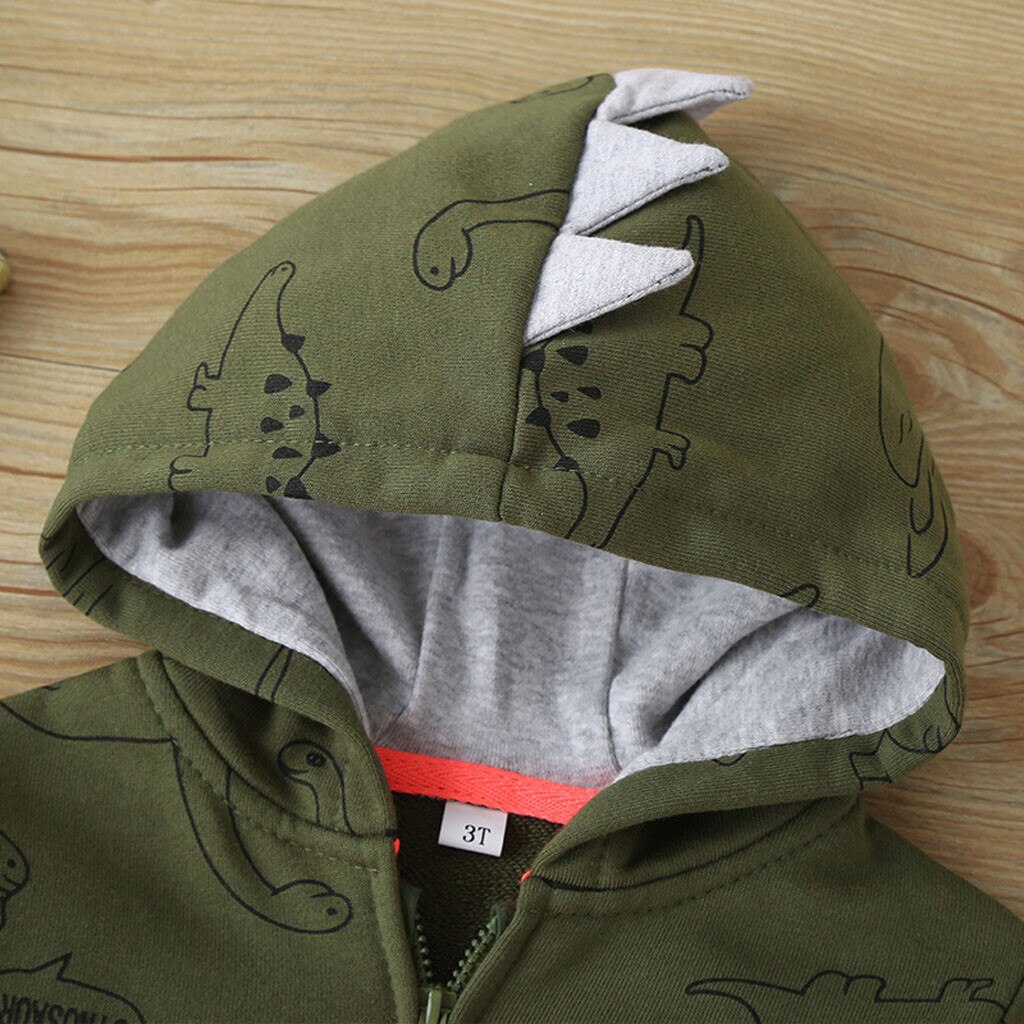 Newborn Infant Baby Boys Jackets Cute Dinosaur Print Autumn Hooded Outerwear Coats Children Baby Zipper Clothes Clothing#LR2