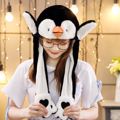 Girls Animals Ear Moving Jumping Hats Children Women Warm Plush Rabbit Winter Caps Kids Cute Bunny Fuzzy Pinch Airbag Funny Hats