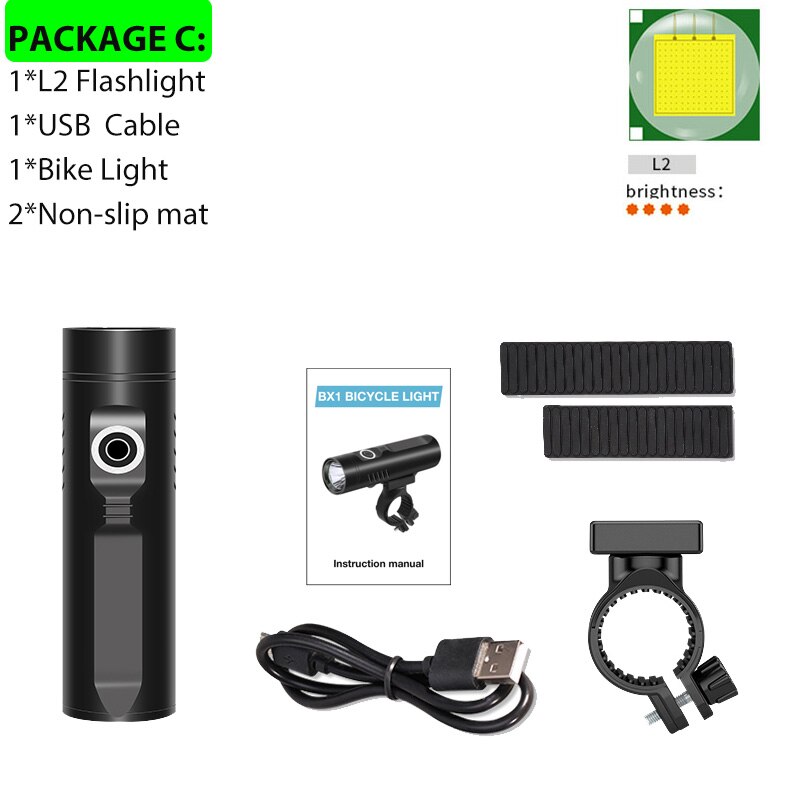 Trlife kraftig blænding cykellygte xhp 90 p50 l2 t6 cykel led lys usb genopladeligt batteri vandtæt forlygte cykellampe: L2 lommelygte