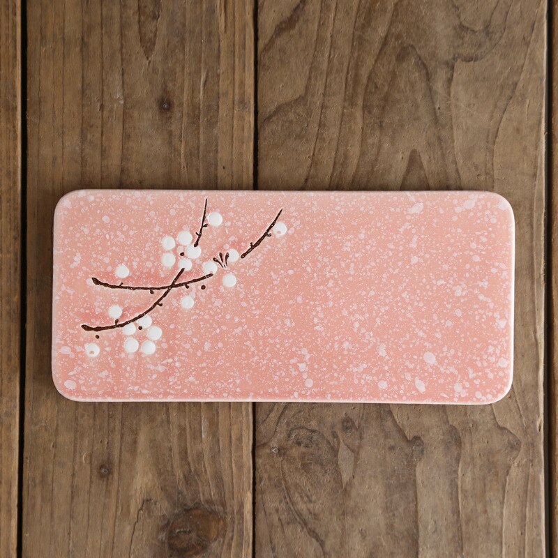 Japanese Style Rectangle Sushi Plate Ceramic Underglaze Cake Fruit Dessert Flat Plate Restaurant Cold Dish Tableware: A