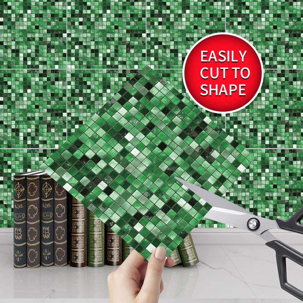 Green Mosaic Tile Sticker Self Adhesive DIY Kitchen Bathroom Home Decor Anti-Water Modern Crystal Vinyl Tiles Paper 10CS