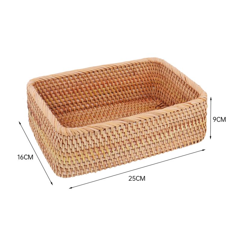 Cesta de tejido de fibra vegetal, cesta de ratán redonda, rectangular, ovalada, para almacenamiento de frutas, pan, aperitivos, cocina, organizador de decoración del hogar: Rectangle-Medium