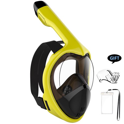 2019New Anti Fog Diving Mask Snorkel Swimming Training Scuba mergulho 2 In 1 full face snorkeling mask Gopro Camera: LemonYellow LXL