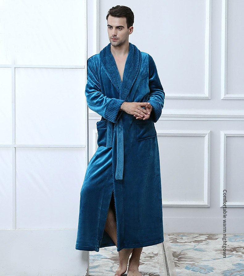 YHWW Peignoir D'hiver,Flanelle Femmes Hommes Vêtements De Nuit Robe épaisse Chaude Hiver Douche Spa Robe De Bain Peignoir Sommeil Chemise De Nuit Robe Hommes Robe De Chambre, Bleu Ciel, XXXL