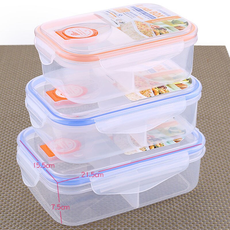 3Pcs/Set Portable Plastic Seal Storage Box Set Lunch Box Can Microwave Lunch Box Bento Heat-Resistant Lunch Box Food Container: 2Two  1three grid