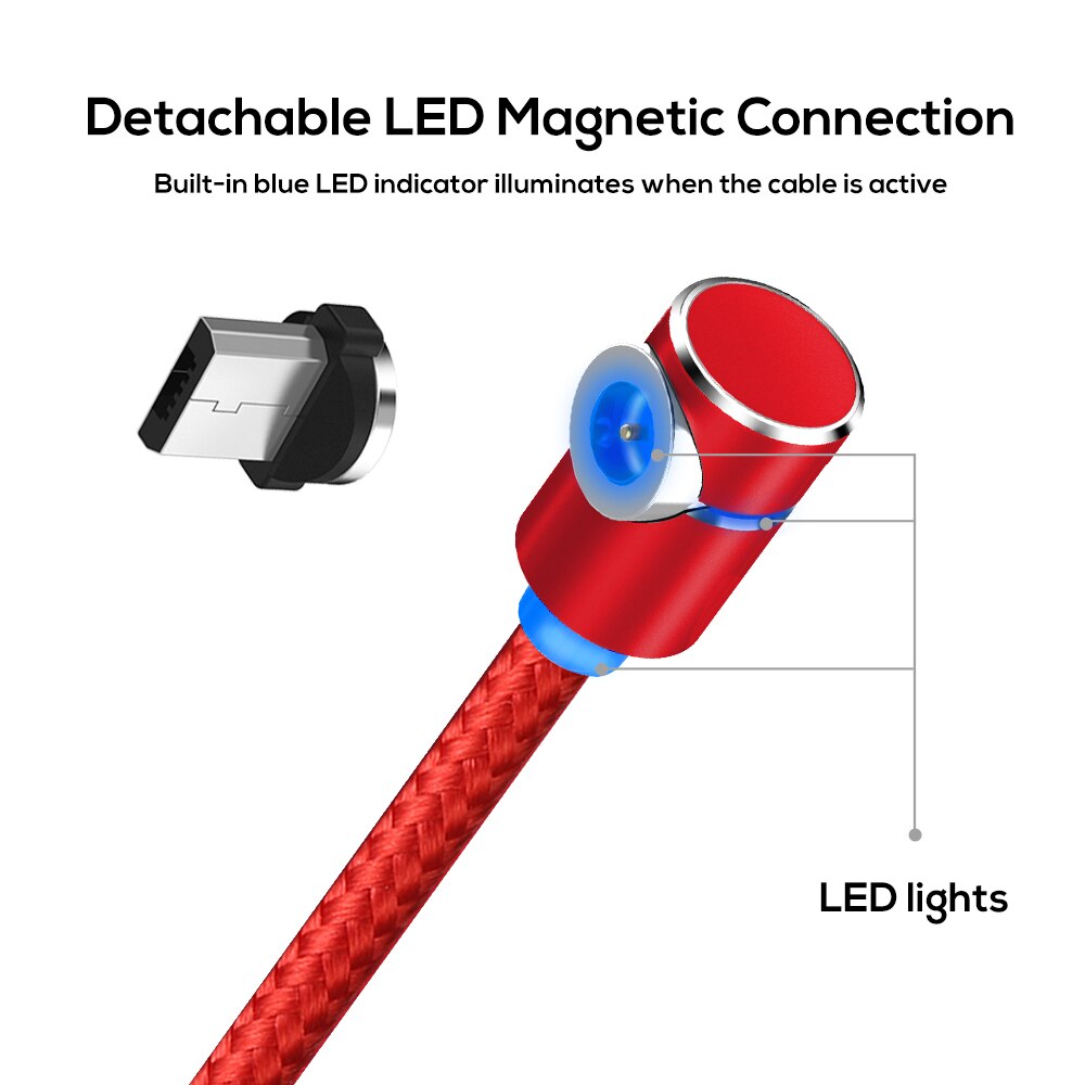 Topk AM30 Magnetische Oplaadkabel, 90 Graden Led Kabel Voor Iphone 11X8 7 6 Plus & Micro Usb Kabel & Usb Type-C Usb C Kabel