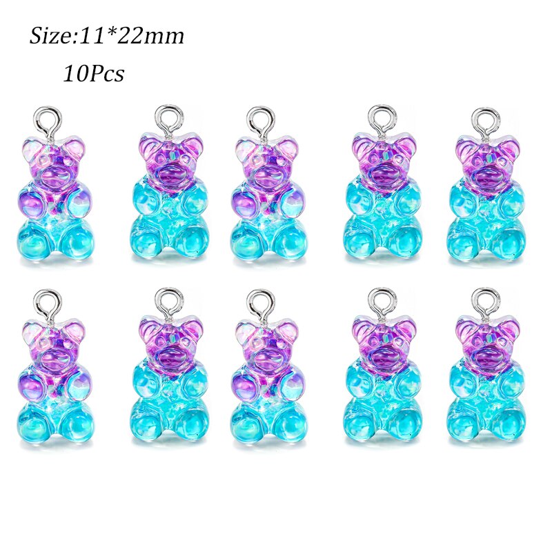 Schattige gummybeer hanger bedels voor ketting armband oorbellen sieraden doe-het-zelf bevindingen kristal kleur beren kerst 2.2 x 1.1cm: 10 stuks f