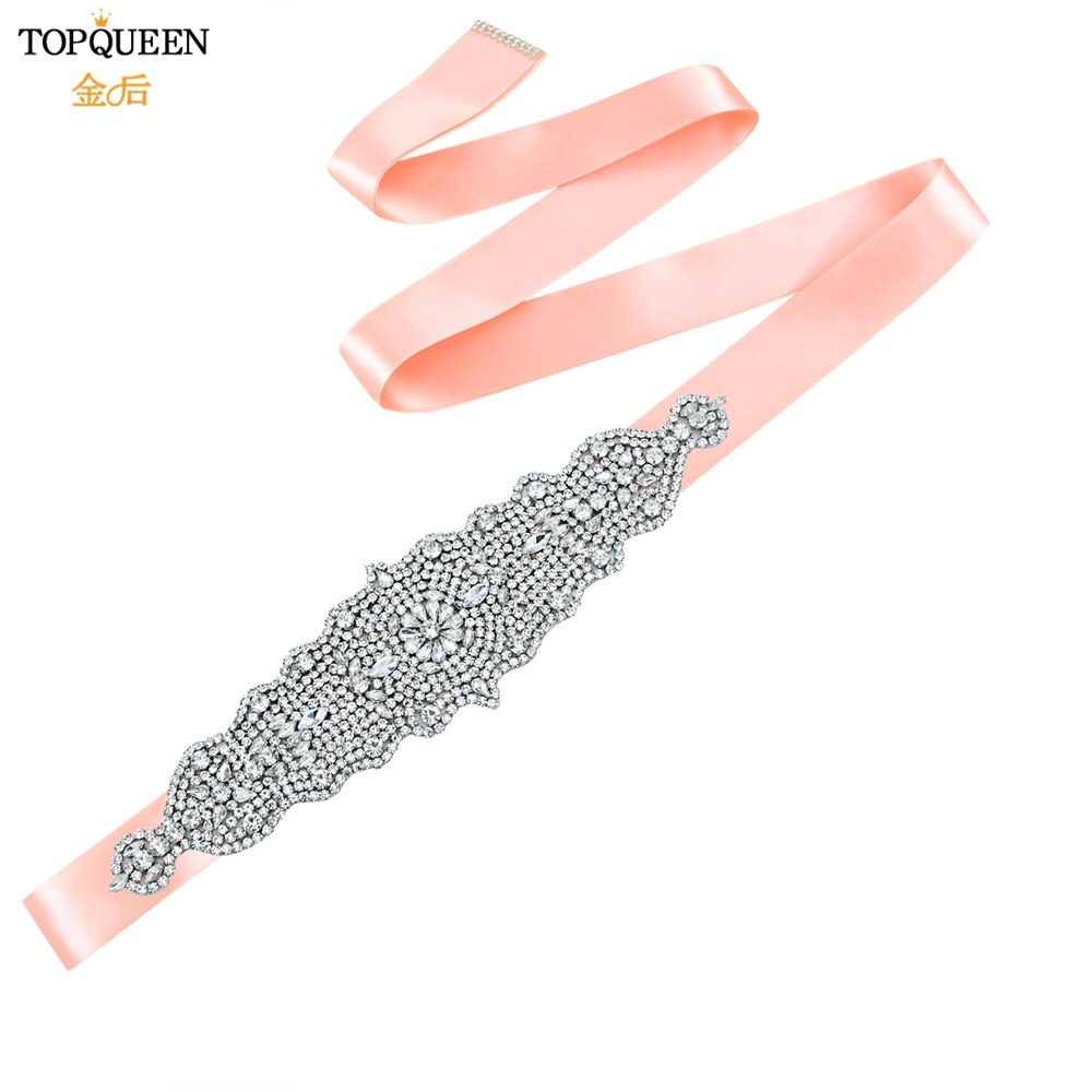 TOPQUEEN S233 Luxus Strass Gürtel Braut Kleid Schärpe Hochzeit Zubehör Frauen Marokkanischen Kaftan Band Bund Applikationen: Jahrgang Rosa Schleife