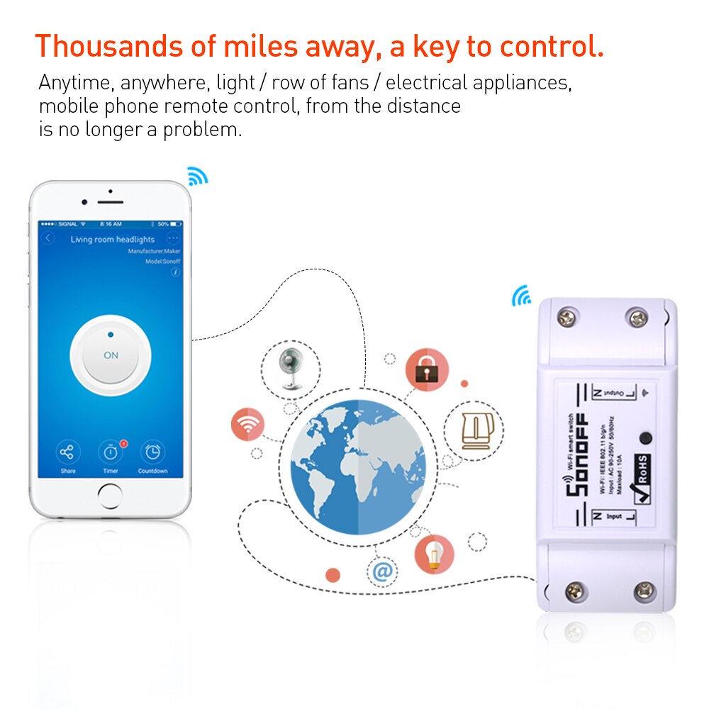 Sonoff Basic 10A 220V Wifi Schakelaar Draadloze Module Timer Light Draadloze Afstandsbediening Ondersteuning Smart/Google Domotica alexa