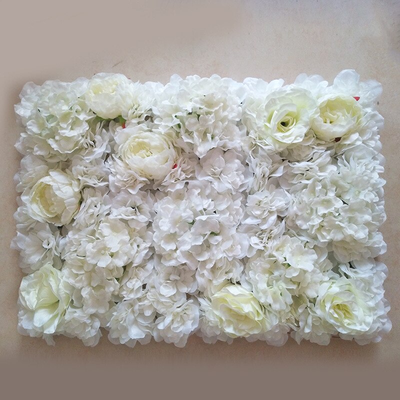 60 x 40cm kunstige silke blomsterpaneler, roser, peoner, hortensia blomsterbakgrunn for bryllupsfest blomsterveggdekorasjon