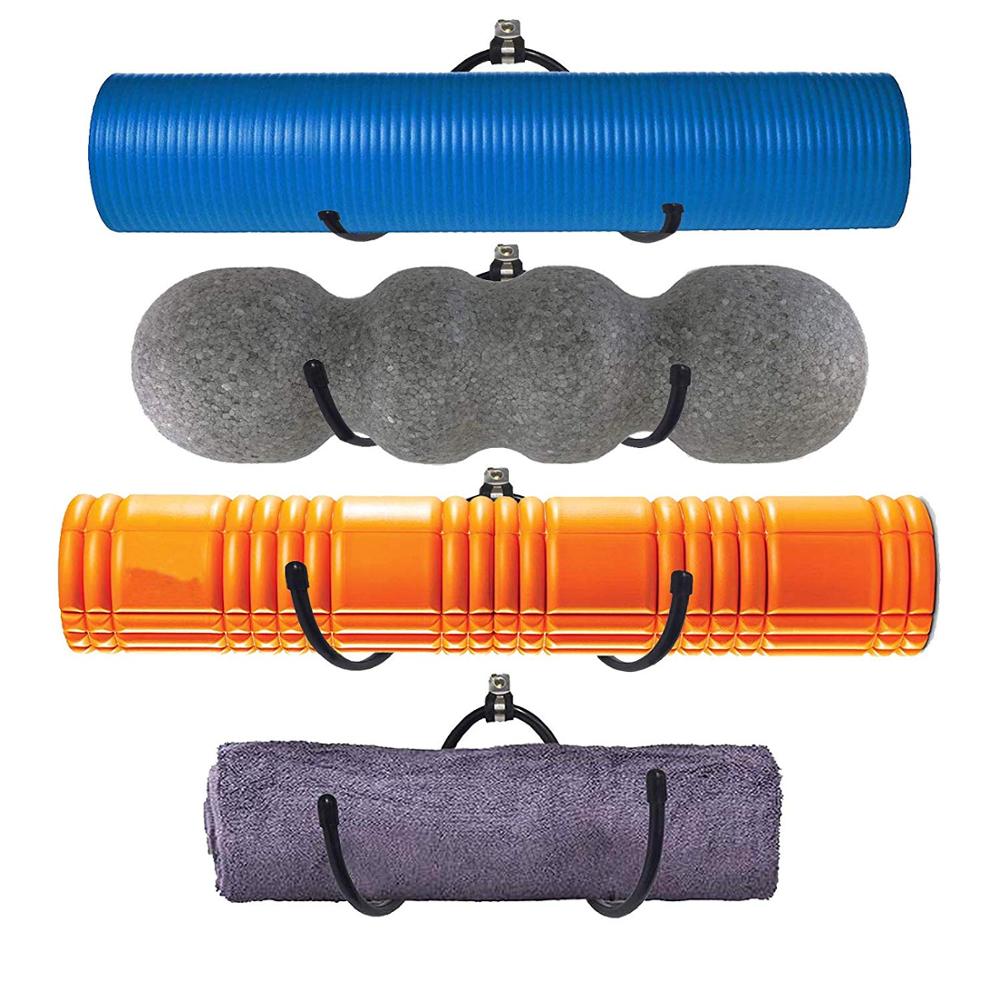Pmsanzay multi-purpose (justerbar) yoga/treningsmatte oppbevaringsbøyler, veggmontert stativ-henger yoga blokker, håndkle, skumruller