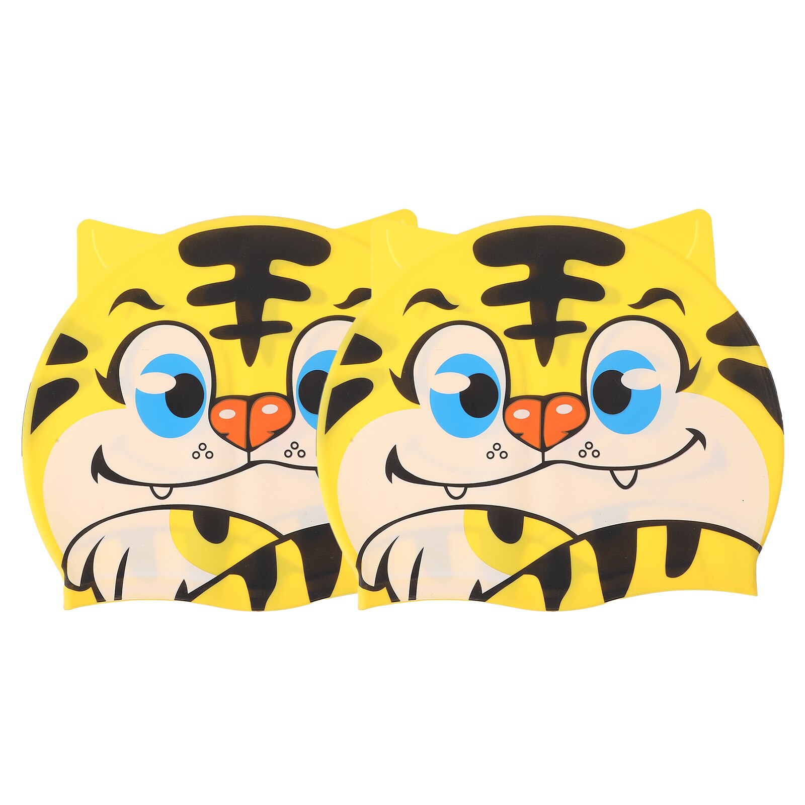 2pcs Cartoon Tiger Shape Swim Caps Kid Silicone Swimming Children Shower: Default Title