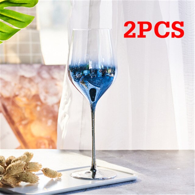 Färgglada rödvinsglas färgglada kristall champagne bägare bröllopsrostning glas fest middag dryck kopp heminredning: Blå stil 2-2 st