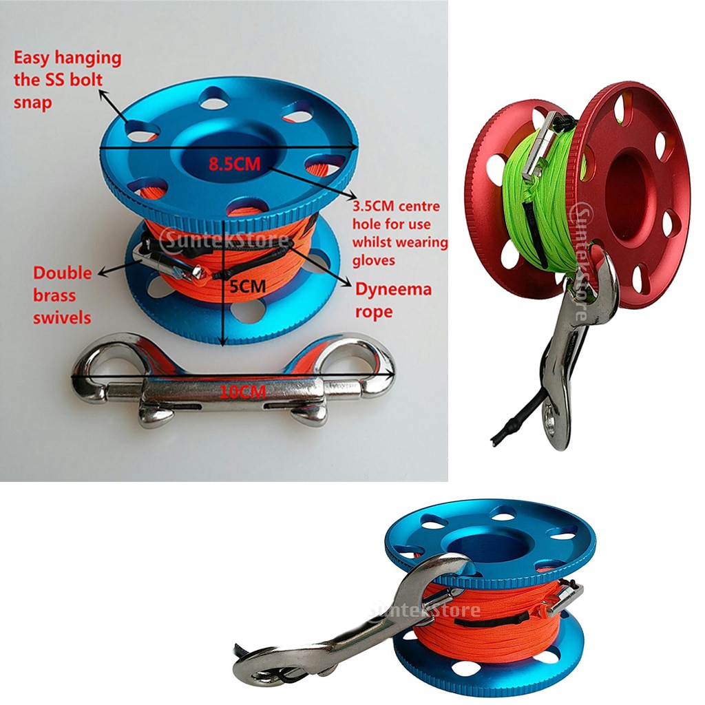 Fingerhjul med stålclips vragdykkerspole 20/30/50m elastisk line med bolt snap clips