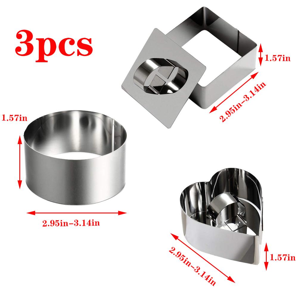 Set  of 3 tårtringar rostfria livsmedel bakverk dessert ring mousse formar med pusher för gjutning av skikt tårta skärning 40 dc 18