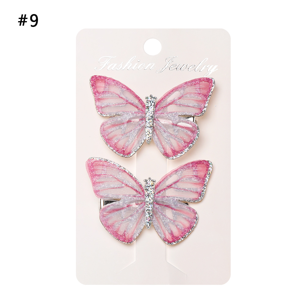 2 Pcs Girls Colorful Butterfly Cartoon Hairpin Children Hair Clips Crystal Sequins Barrettes Princess Hair Accessories: 09