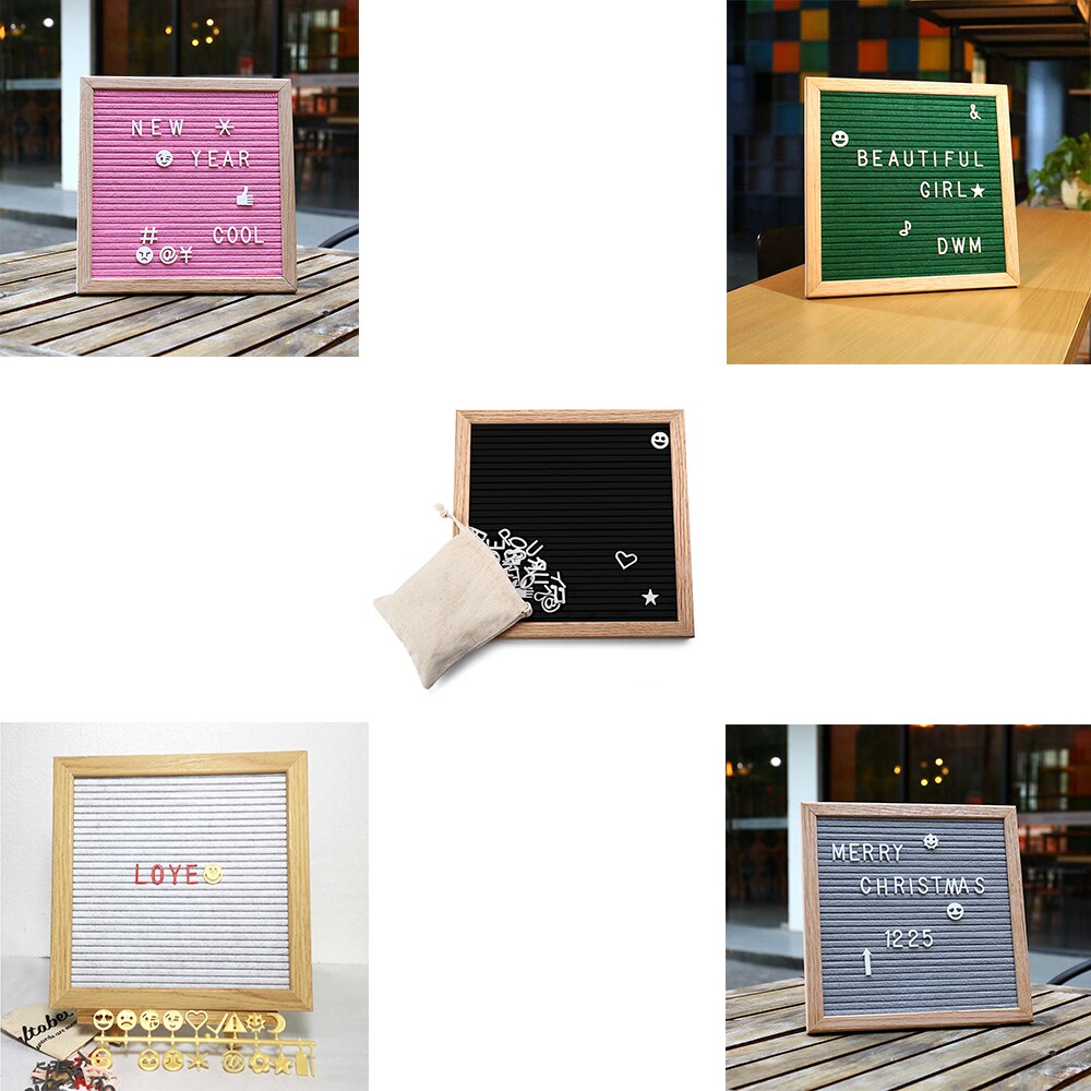 10x10 Inches Felt Wooden Letter Board Home Message Board Oak Frame Felt Cloth Blackboard 338 Letters