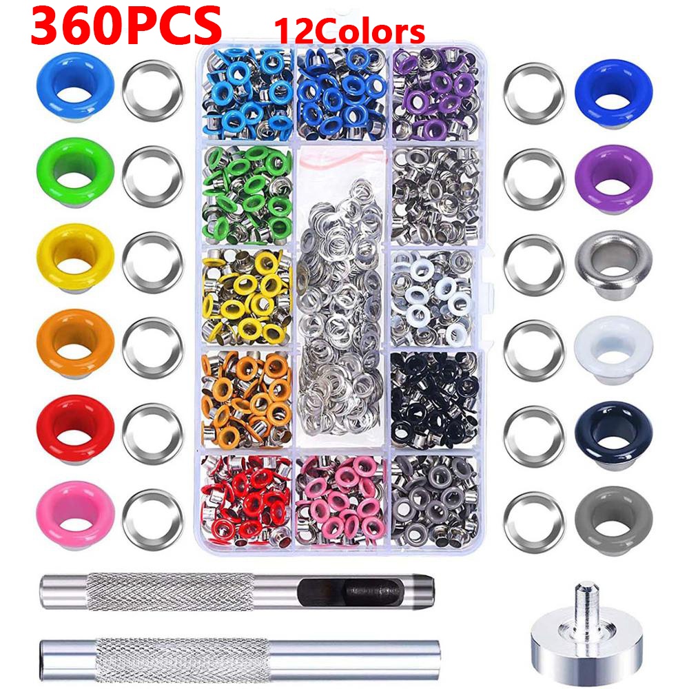 300/360/500/600Sets 5mm Grommet Rings Sets Punch Eyelets Colorful Grommet Kit Metal Eyelets Set with Install Tool: 360pcs
