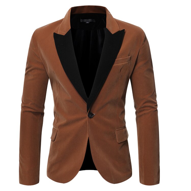 Herrkläder fritidskostym herr kavaj masculino slim fit enkelknapp formell scen bröllopsklänning kavaj kostym jacka plus size: Kaffe / Xxl