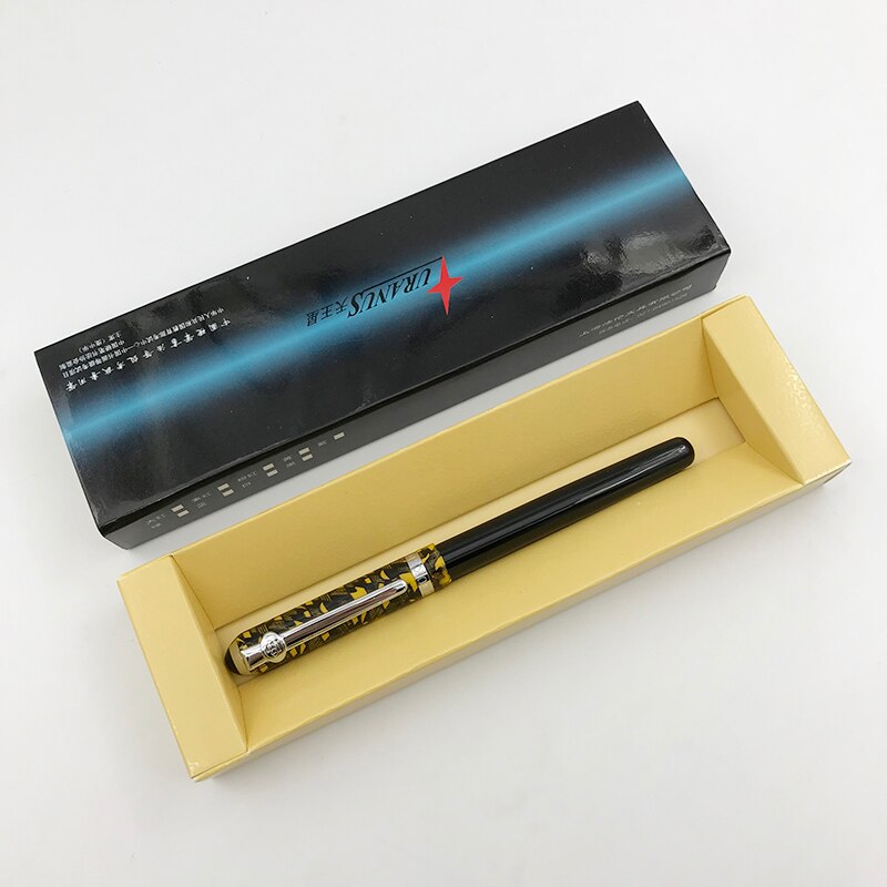 Pluma estilográfica Duke Punta fina de 0,5mm, bolígrafos de de negocios de punto de iridio metálico para hombres y mujeres con estuche de bolígrafo, 1 unidad/lote, suministros de oficina: yellow black